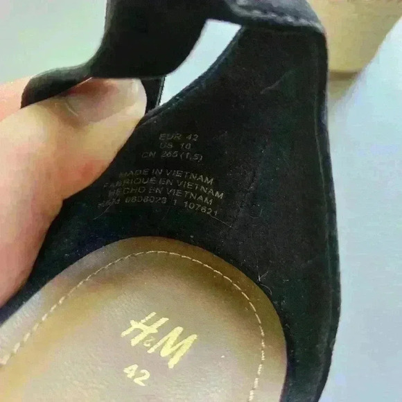 H&M Women's Wedge Heels Black Espadrilles Size 10 Ankle Strap - Picture 6 of 8